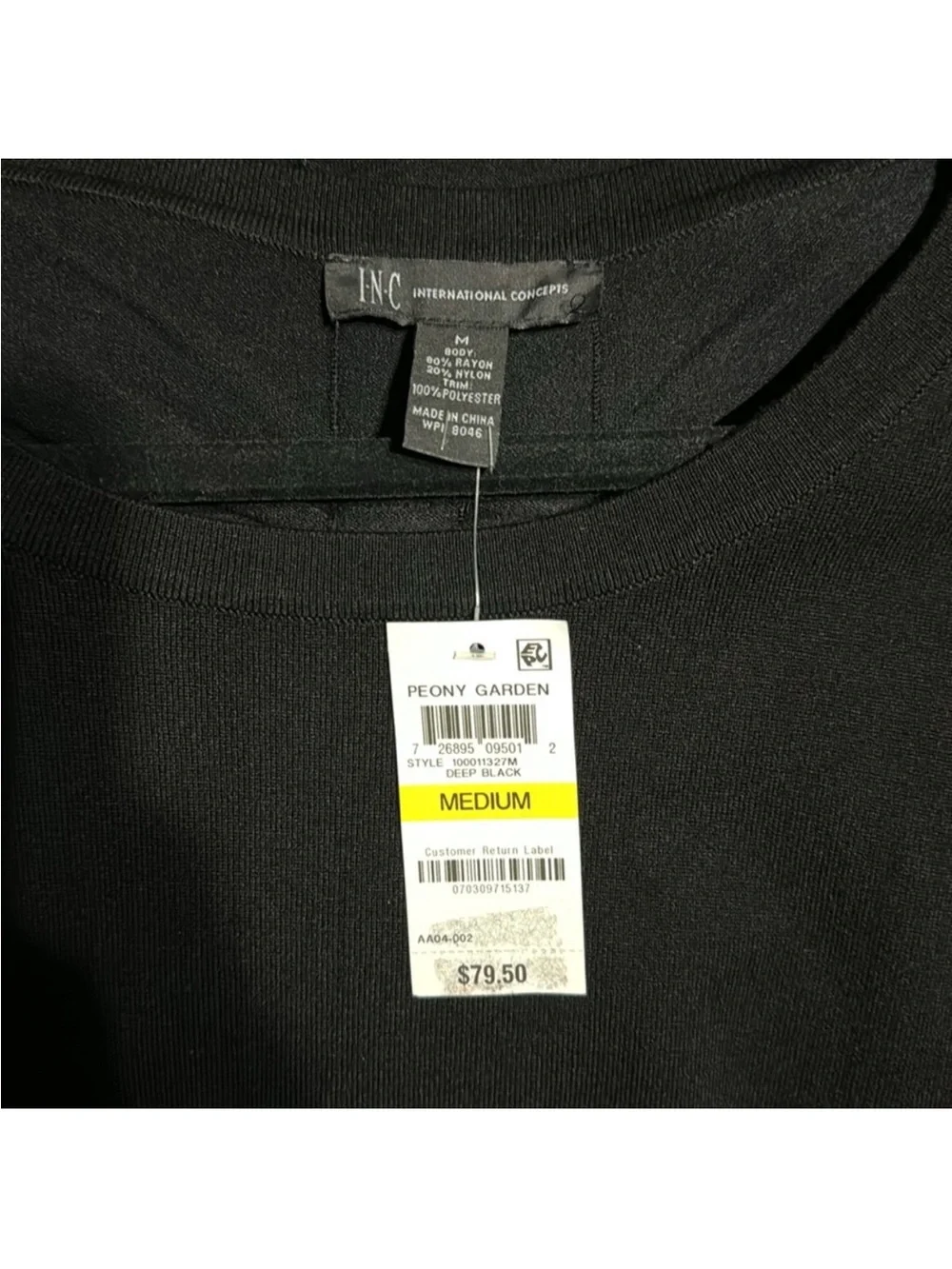Black Layered Look Long-Sleeve Top with Drawstring Back New